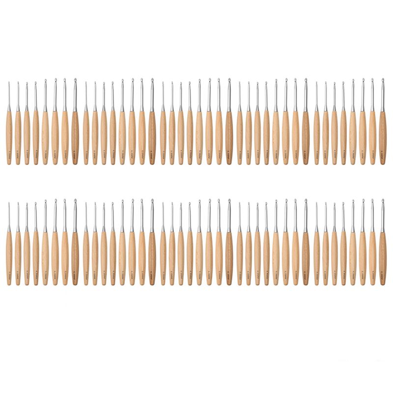 Wooden Crochet Hooks Ergonomic Handle - SEWS-80Pcs Crochets à Crocheter en Bois