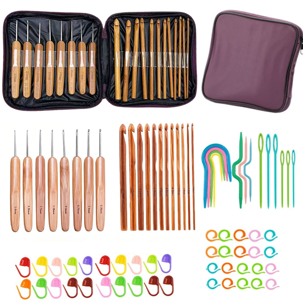 Craft Tools - Ensemble de 74 crochets en bambou