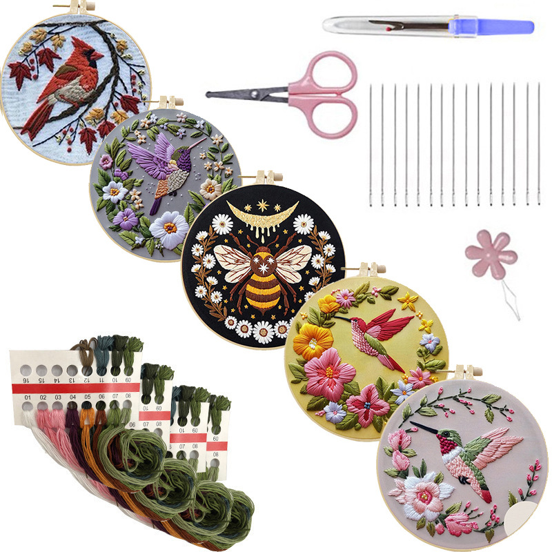 Cross Stitch Stamped Kits Beginners - Kit de broderie colibri pour débutants,