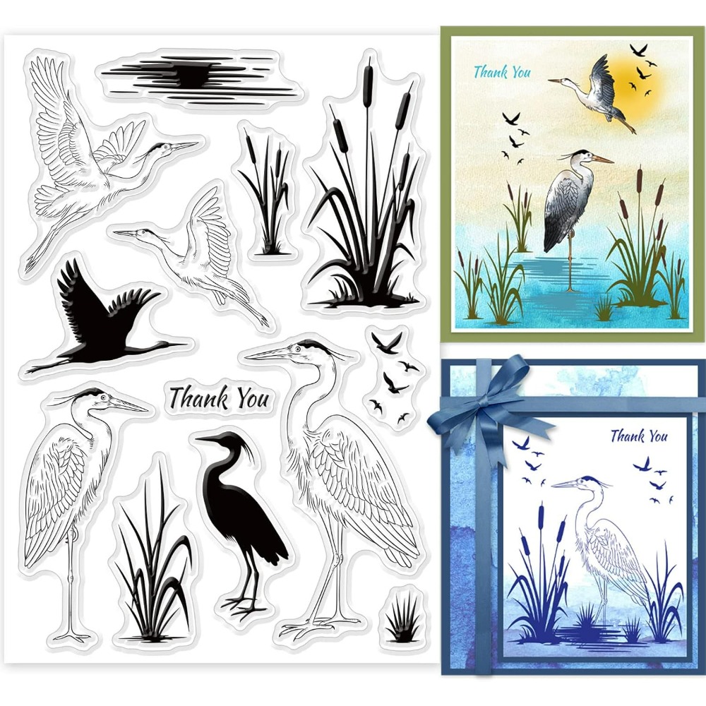 Clear Silicone Stamps For Card Making - Heron Clear Stamps for Cards, Wetland