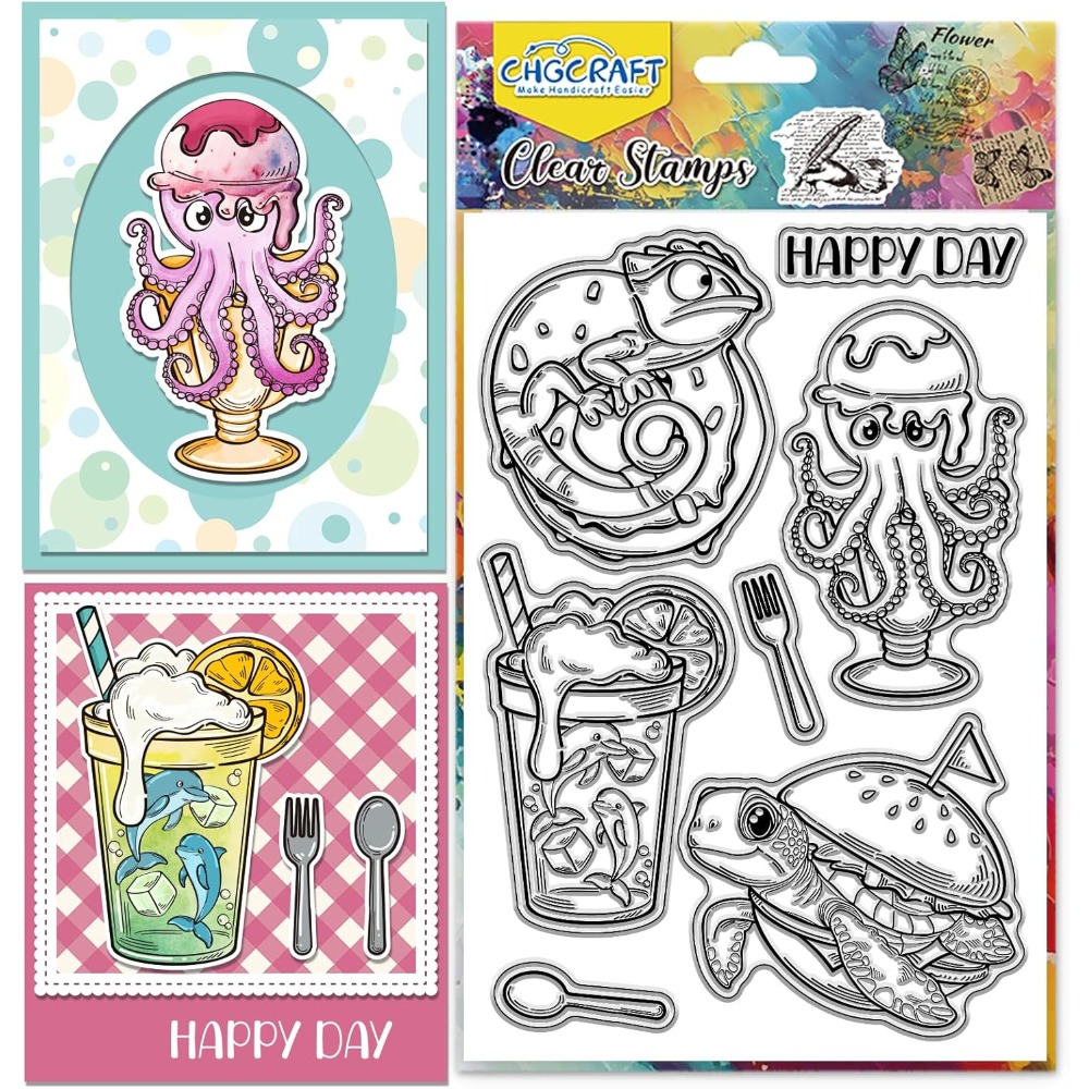 Clear Silicone Stamps For Card Making - Timbres transparents en forme d'animaux marins,