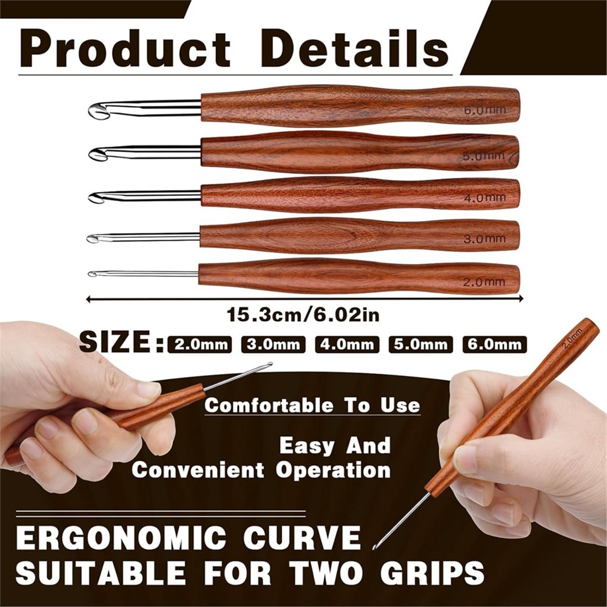 NOCM 5 crochets ergonomiques e - Wooden Crochet Hooks Ergonomic Handle avis et prix